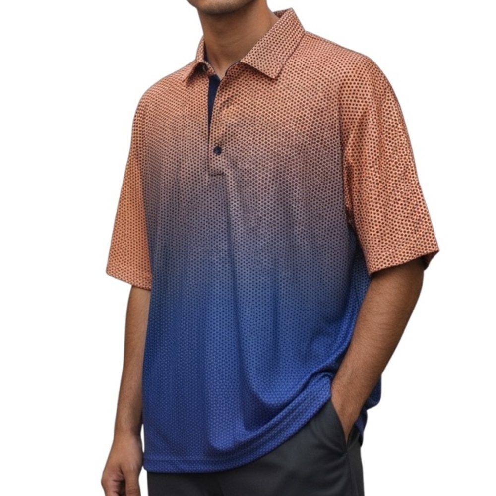Greg Norman Men’s Play-Dry Gold Orange Blue Ombre Short Sleeve Polo | Size XXL